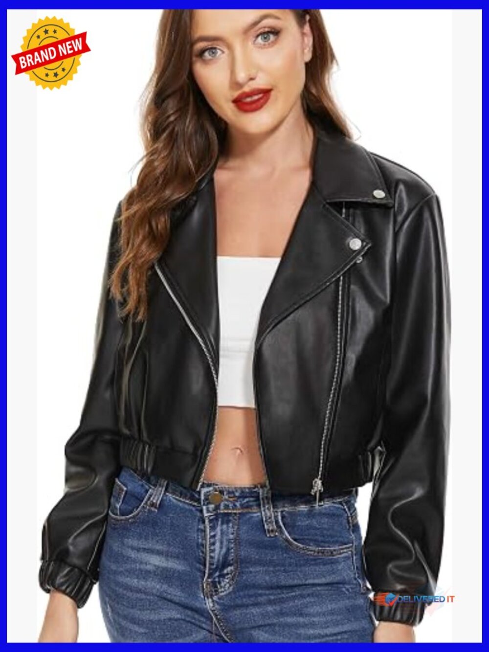 Faux Leather Motorcycle Jacket Short Moto Biker Blazer Casual Pleather